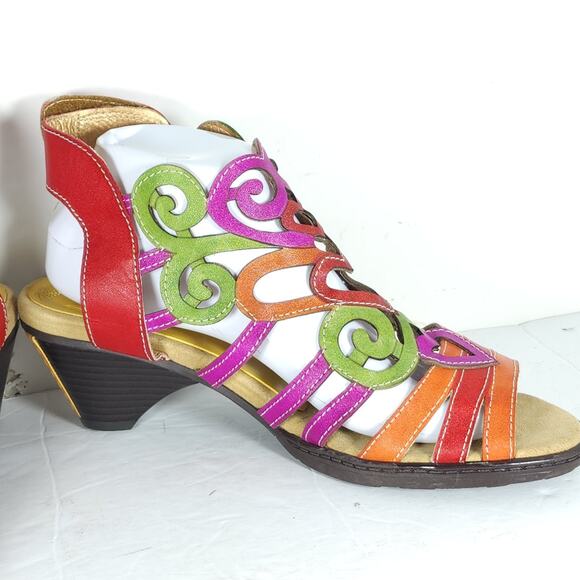 Socofy Women's US 10-10,5 EU 41 Multicolor Leather Cut-Out Strappy Sandals - Picture 6 of 16